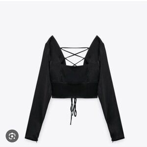 ZARA | Satin Blouse Top Adjustable Back Cropped Sz XS